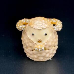 🐑Aries symbol Jeweled Sheep Trinket Box Rhinestone Hinged Animal Collectible